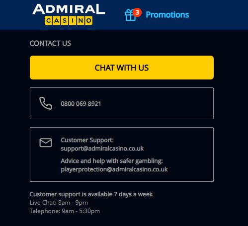 Kontaktiere Admiral Casino Kundendienst per Live-Chat oder Telefon